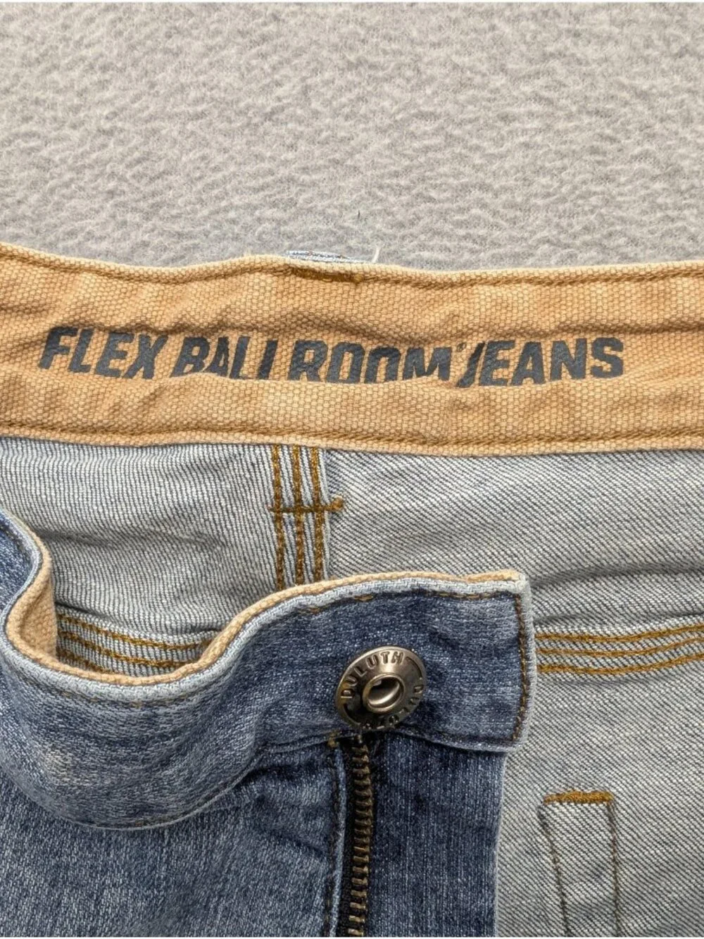 Duluth Flex Ballroom Jeans Mens 40x30 Blue Light Wash Relaxed Straight Denim